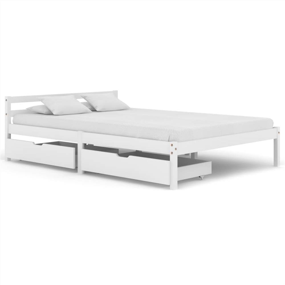 

Bed Frame with 2 Drawers White Solid Pine Wood 140x200 cm