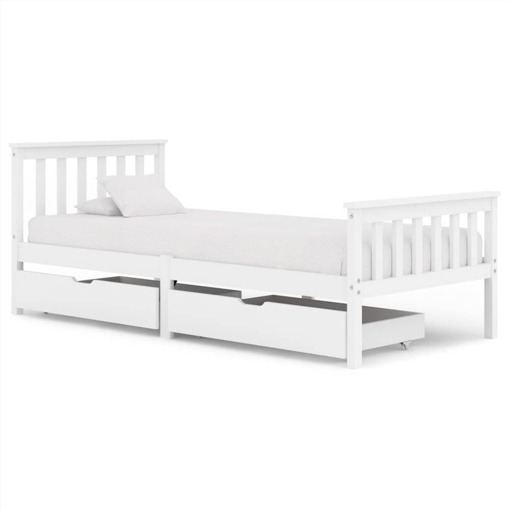 

Bed Frame with 2 Drawers White Solid Pine Wood 90x200 cm