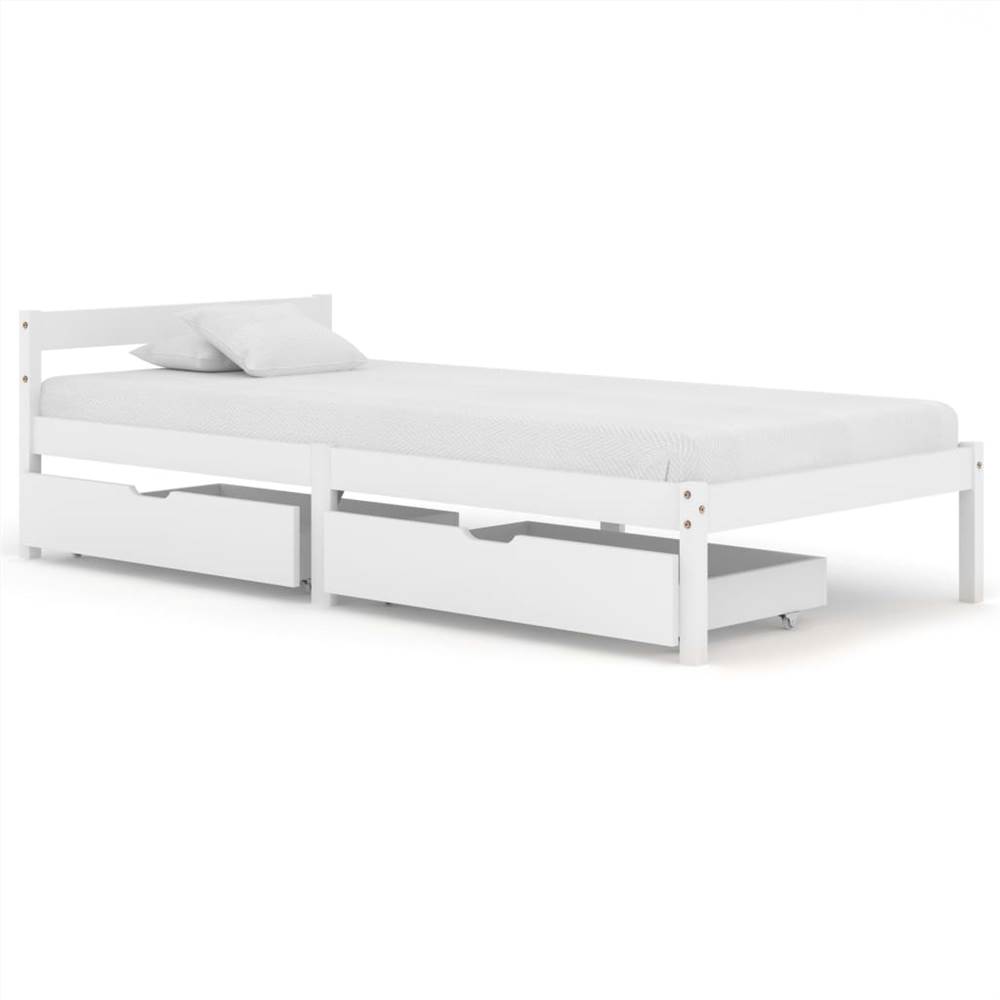 

Bed Frame with 2 Drawers White Solid Pine Wood 90x200 cm