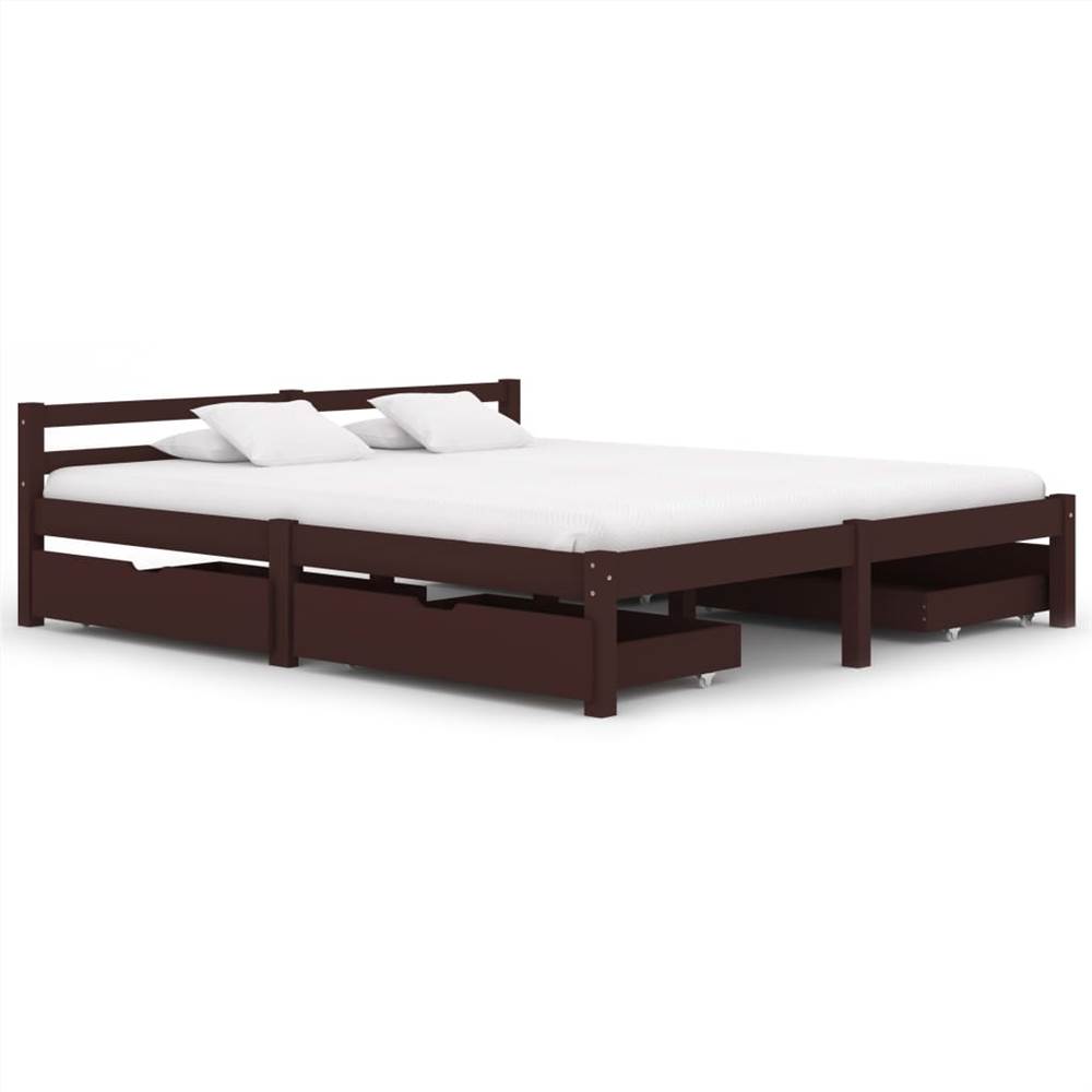 

Bed Frame with 4 Drawers Dark Brown Solid Pine Wood 160x200 cm