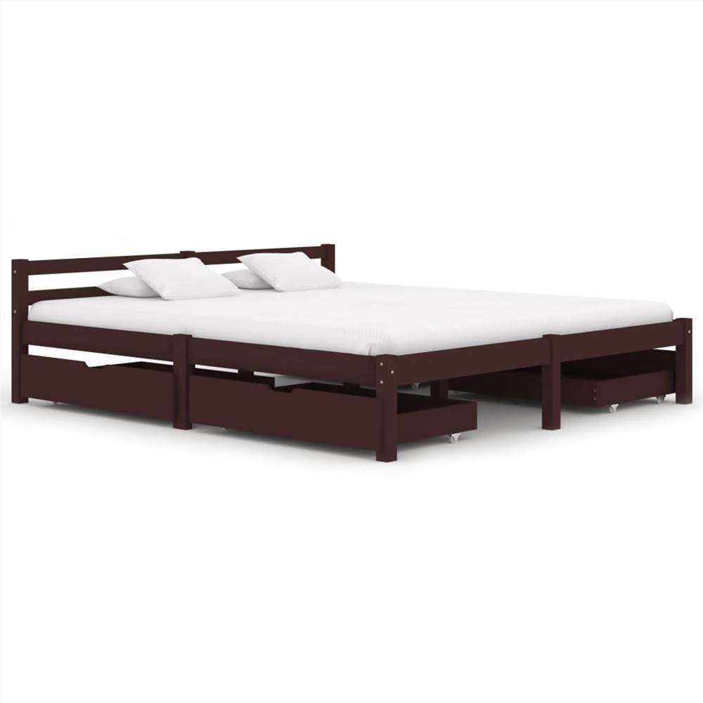 Bed Frame with 4 Drawers Dark Brown Solid Pine Wood 180x200 cm