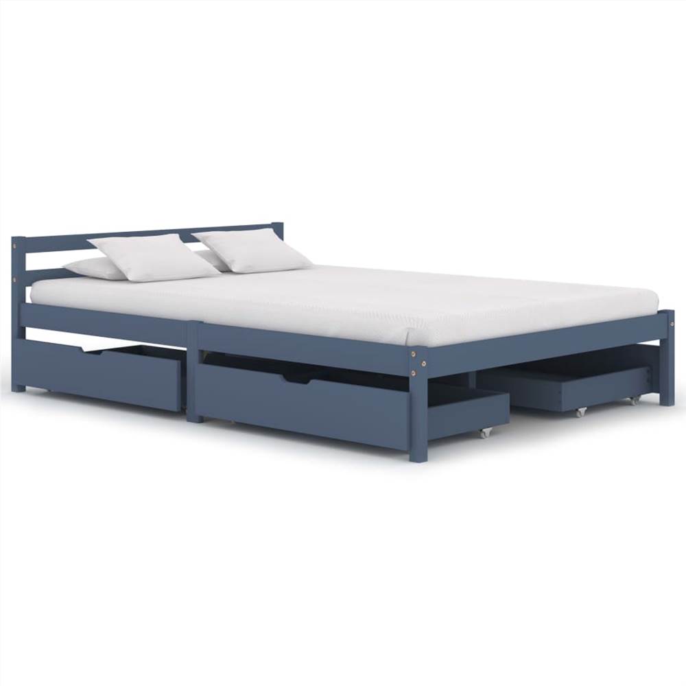 

Bed Frame with 4 Drawers Grey Solid Pine Wood 140x200 cm