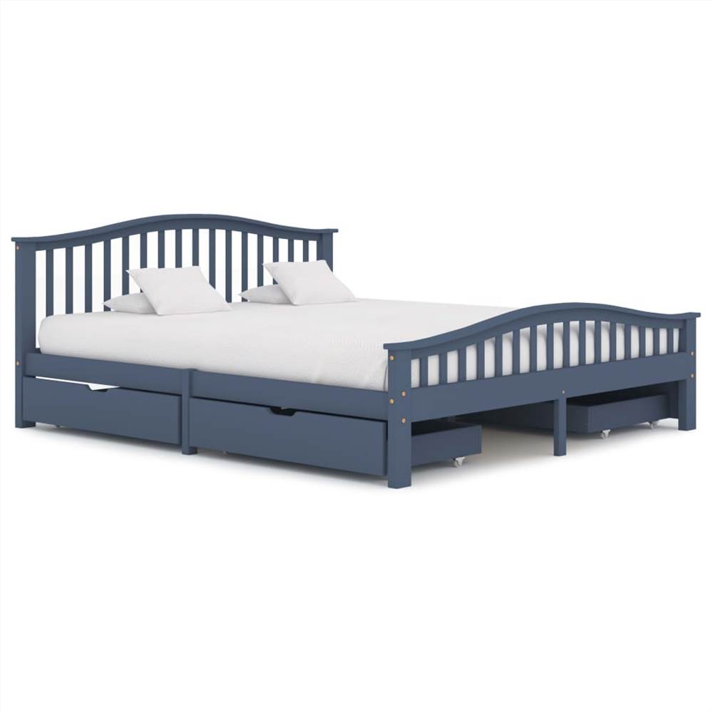 

Bed Frame with 4 Drawers Grey Solid Pine Wood 180x200 cm