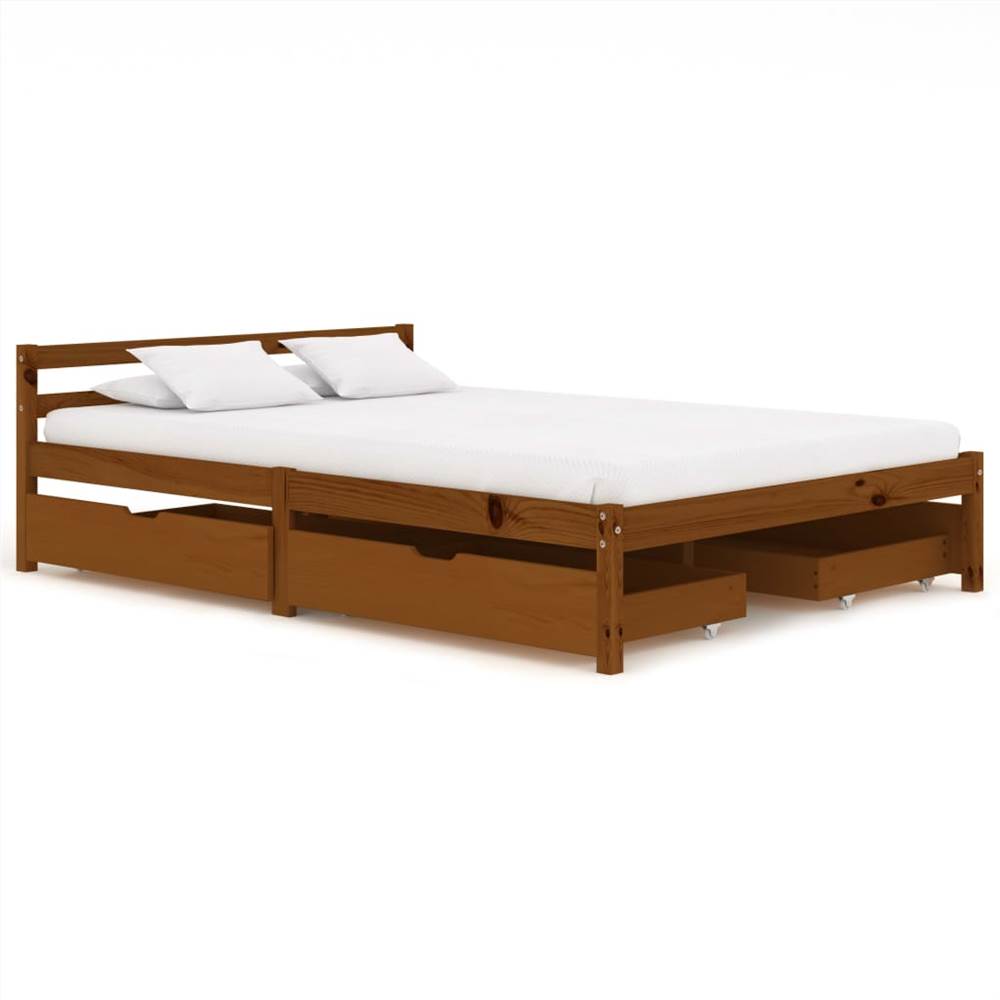 

Bed Frame with 4 Drawers Honey Brown Solid Pine Wood 140x200 cm