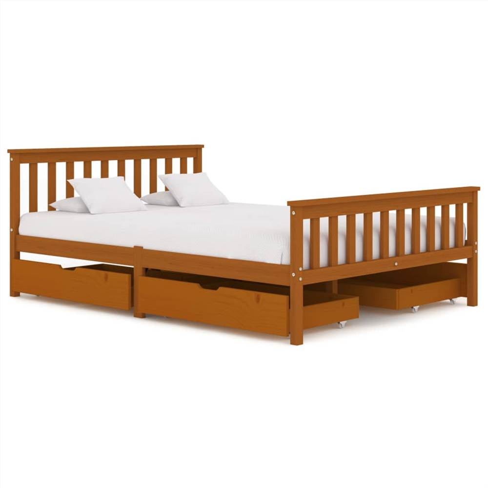 

Bed Frame with 4 Drawers Honey Brown Solid Pine Wood 140x200 cm