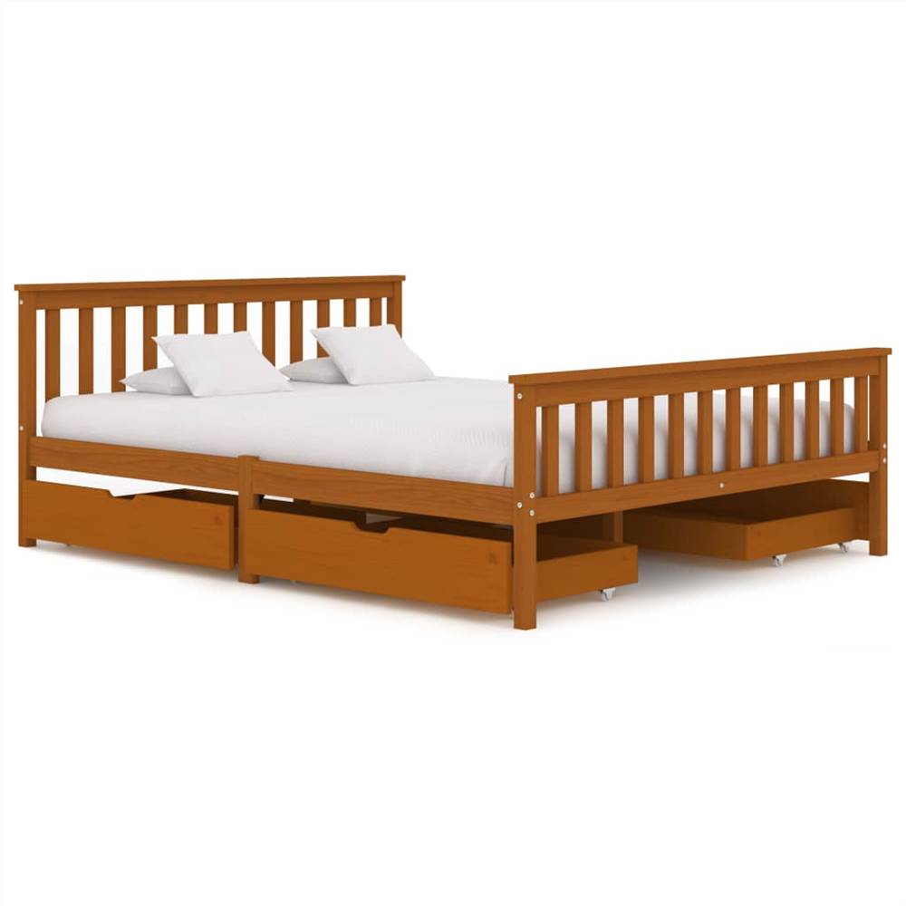 Bed Frame with 4 Drawers Honey Brown Solid Pine Wood 160x200 cm