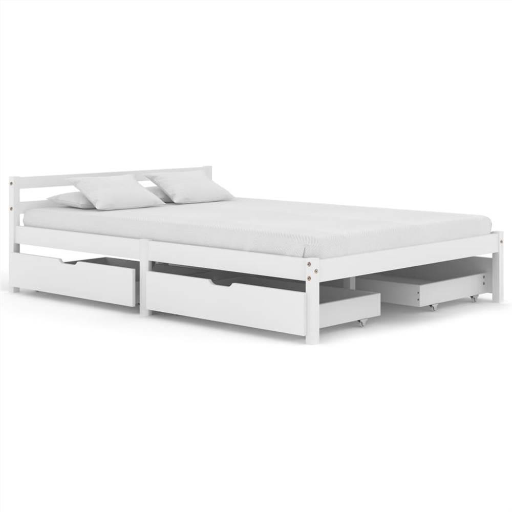 

Bed Frame with 4 Drawers White Solid Pine Wood 140x200 cm