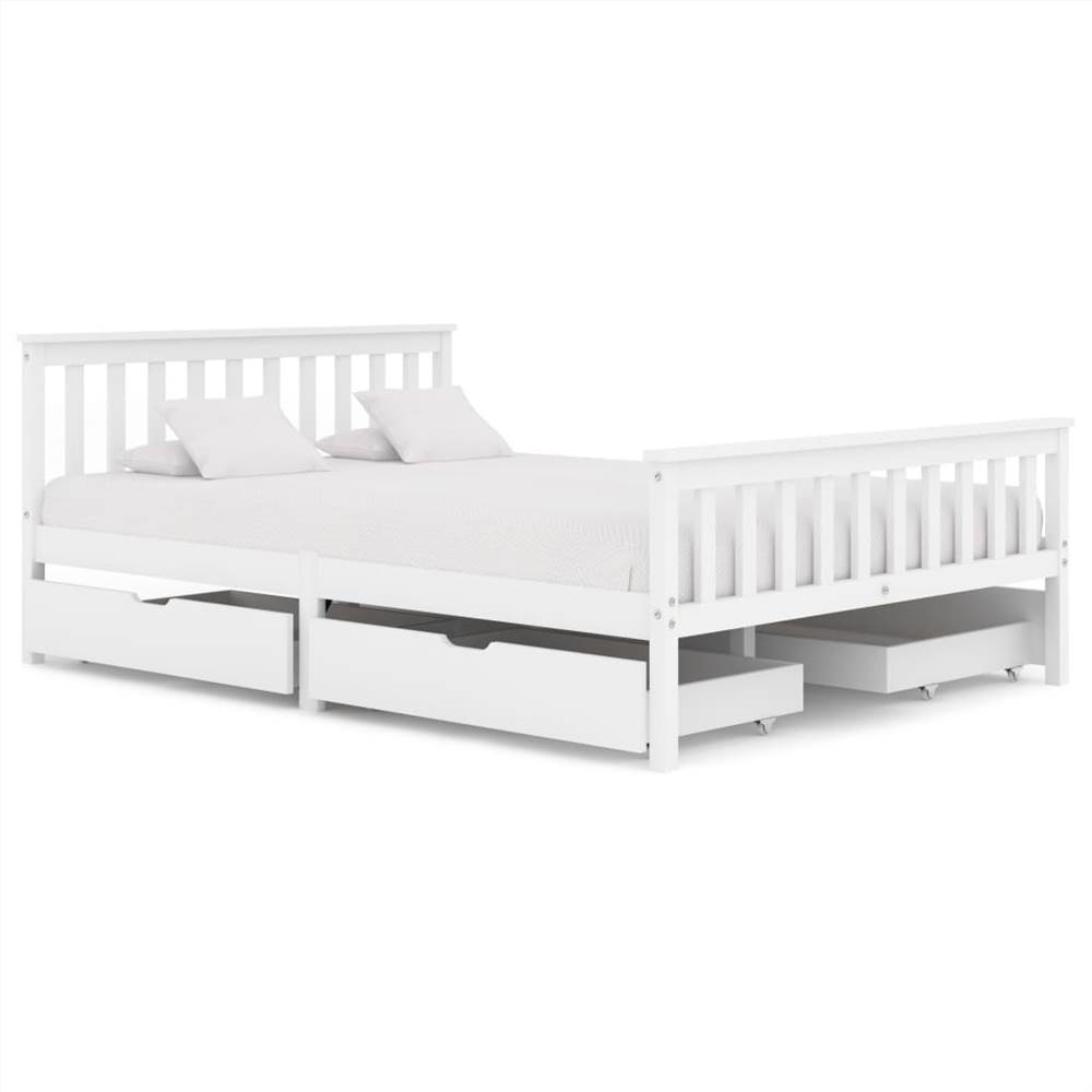 

Bed Frame with 4 Drawers White Solid Pine Wood 140x200 cm