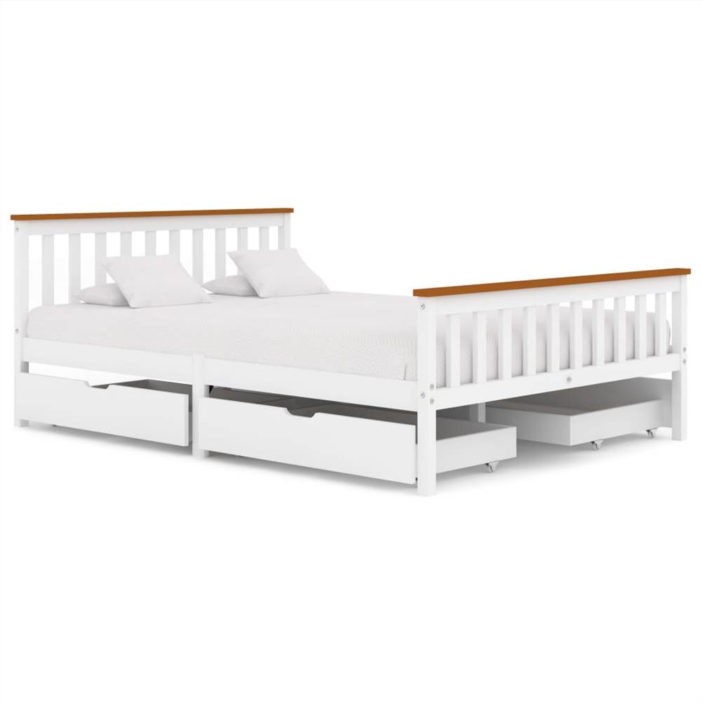 

Bed Frame with 4 Drawers White Solid Pine Wood 140x200 cm