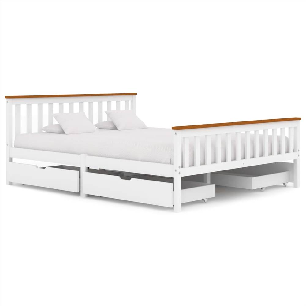 

Bed Frame with 4 Drawers White Solid Pine Wood 160x200 cm