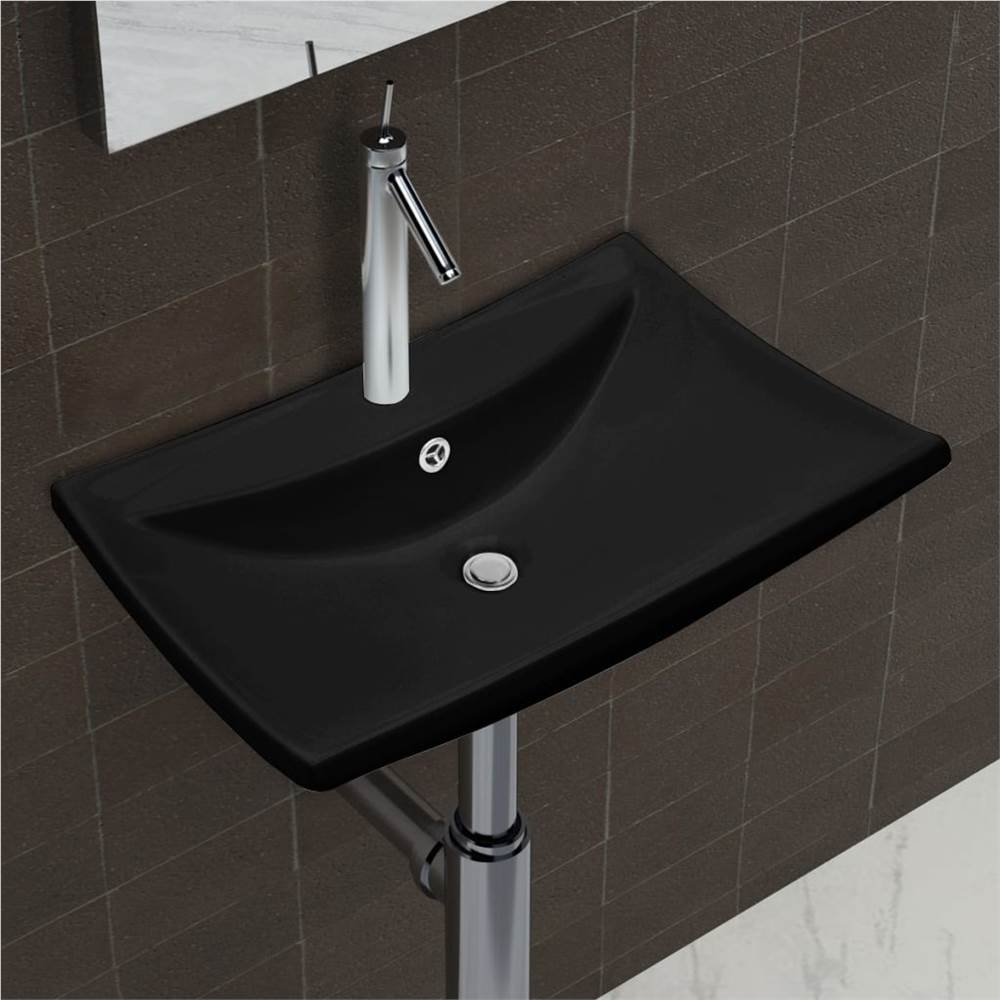 

Black Luxury Ceramic Basin Rectangular with Overflow & Faucet Hole