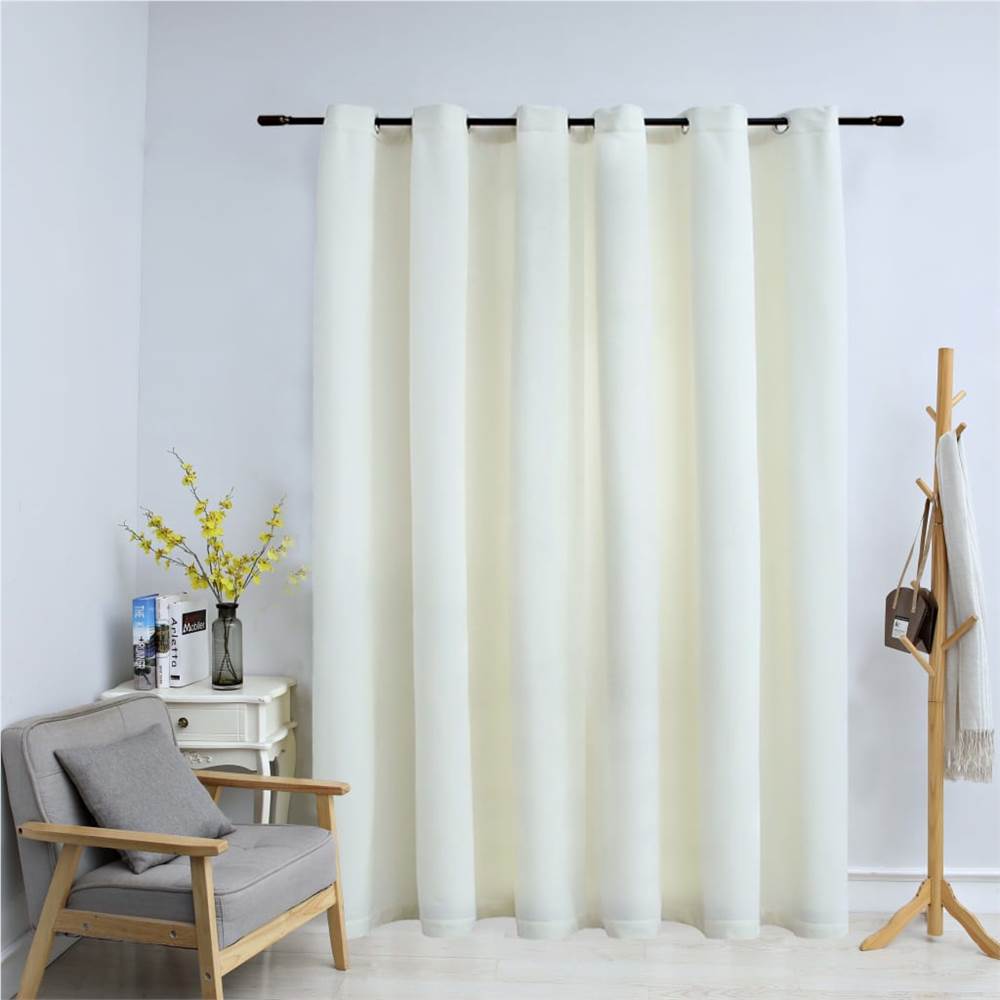 Blackout Curtain with Metal Rings Velvet Cream 290x245 cm, Other  - buy with discount