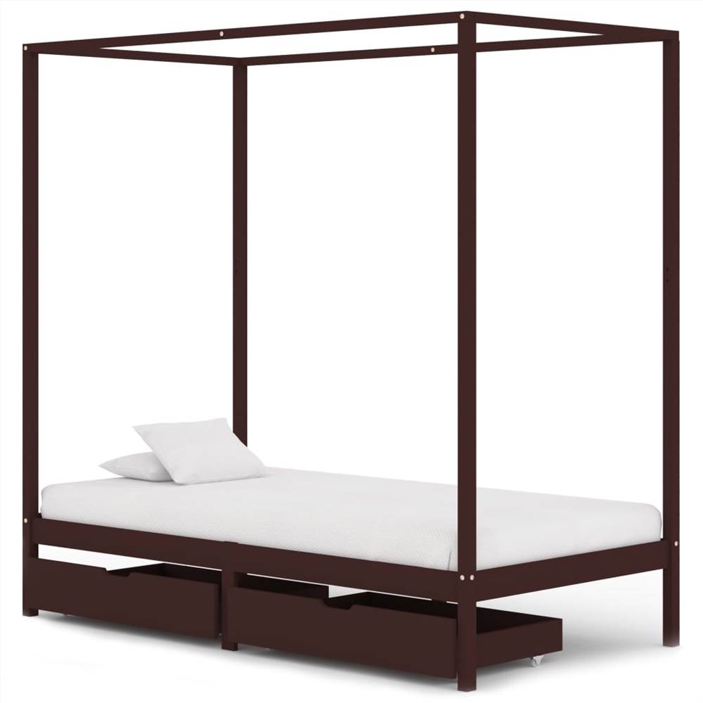 

Canopy Bed Frame with 2 Drawers Dark Brown Pine Wood 100x200 cm