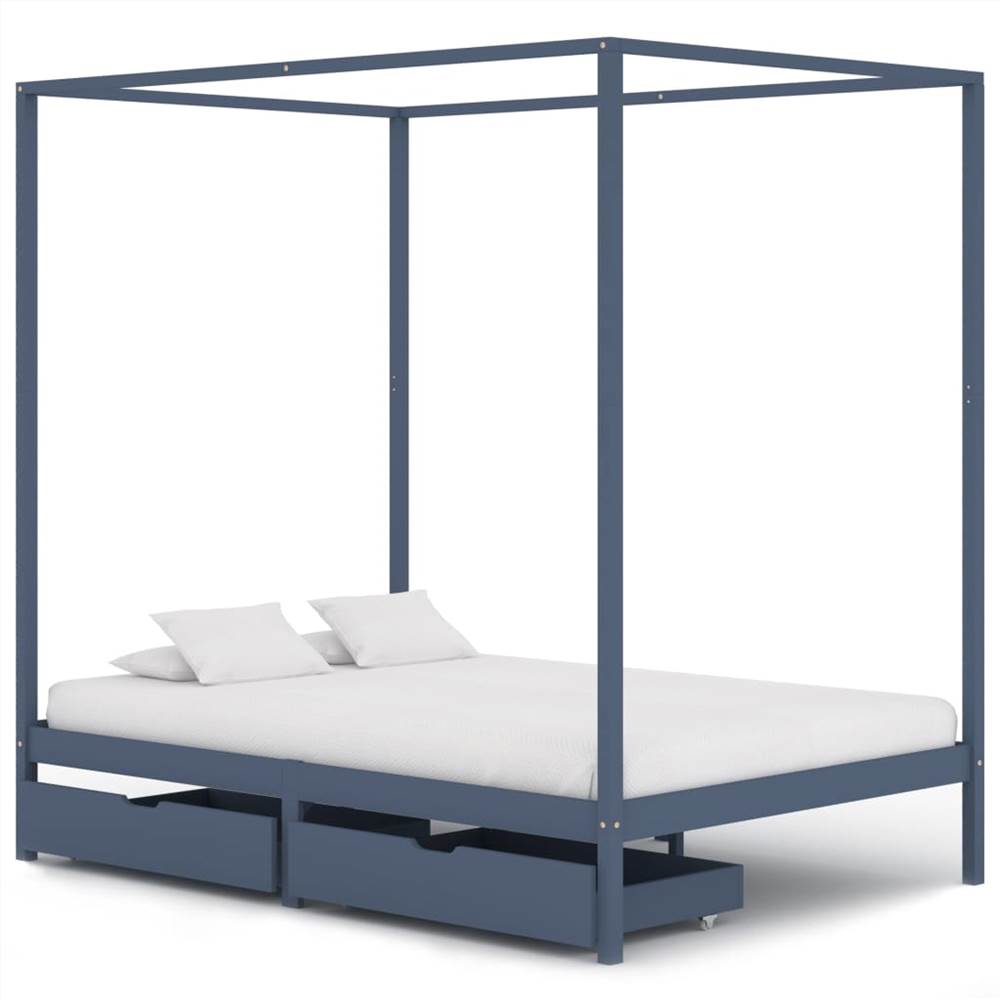 

Canopy Bed Frame with 2 Drawers Grey Solid Pine Wood 140x200 cm