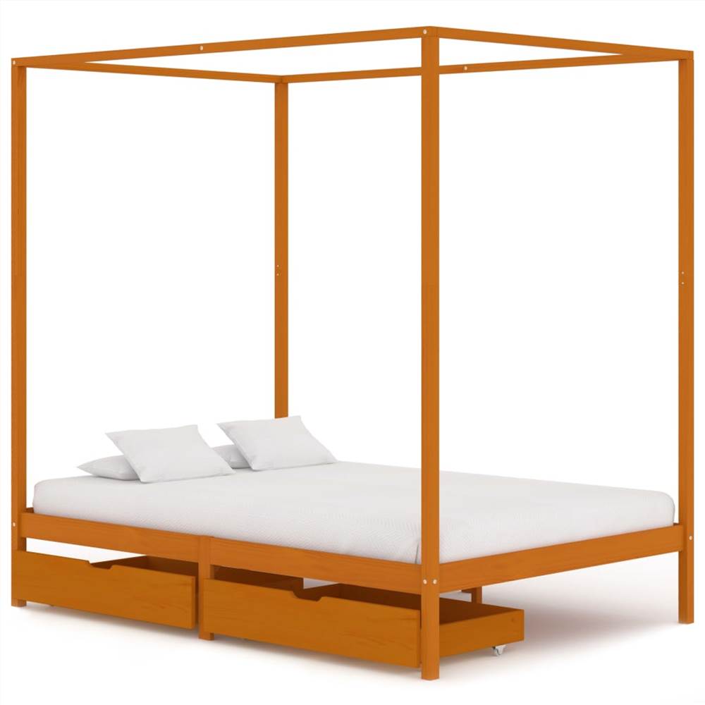 

Canopy Bed Frame with 2 Drawers Solid Pine Wood 120x200 cm