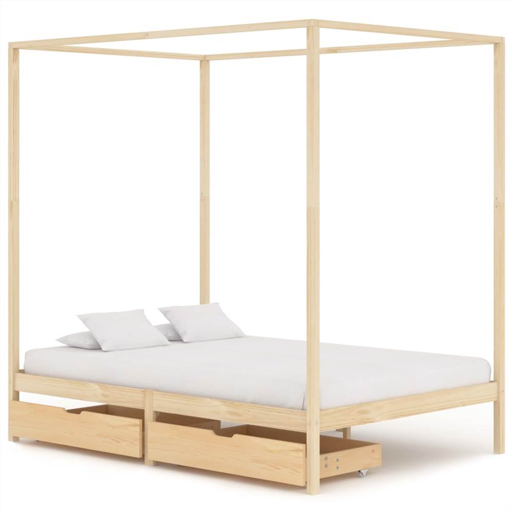

Canopy Bed Frame with 2 Drawers Solid Pine Wood 140x200 cm