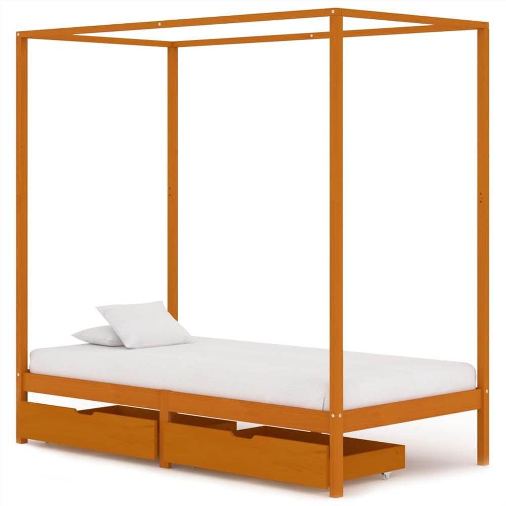 

Canopy Bed Frame with 2 Drawers Solid Pine Wood 90x200 cm