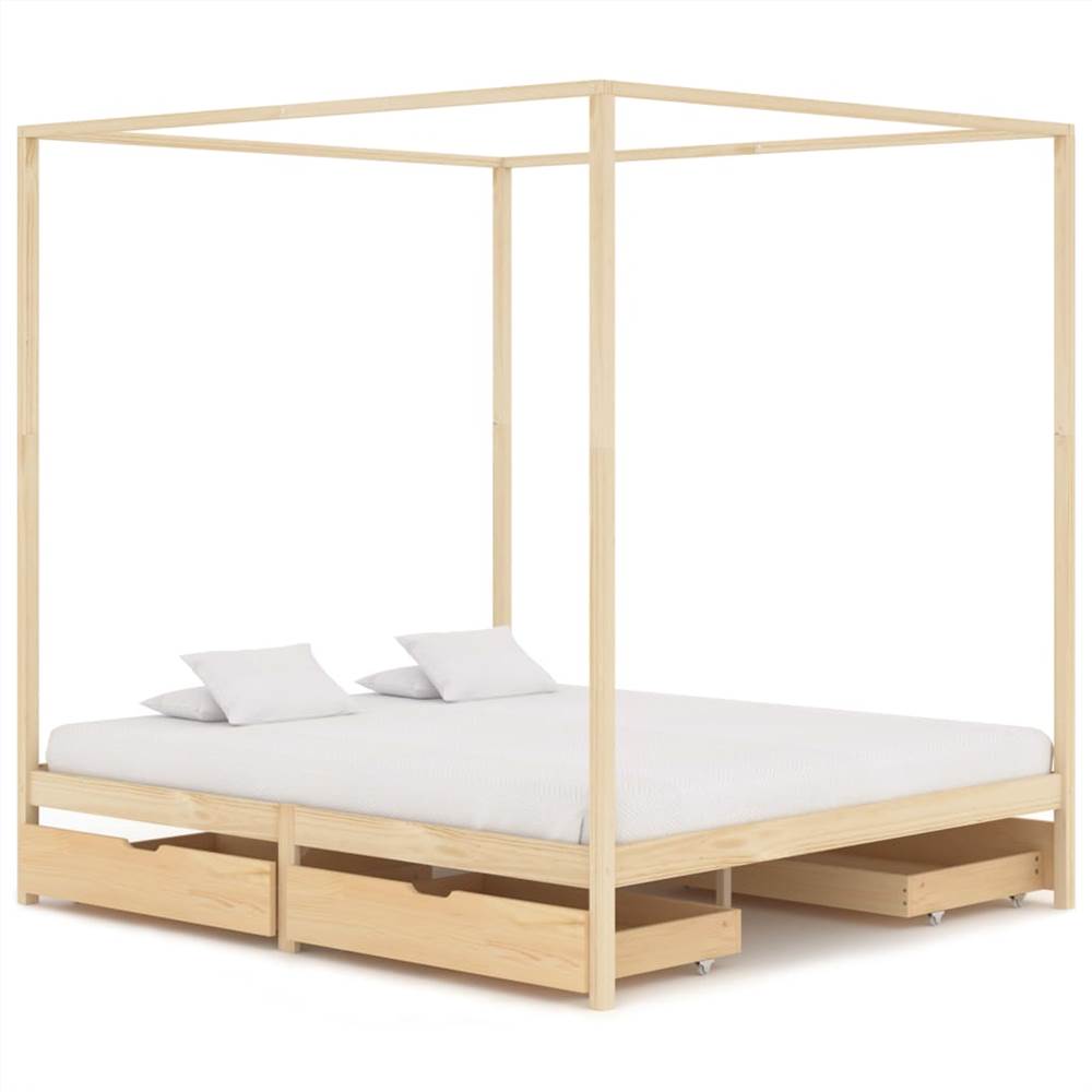 Canopy Bed Frame with 4 Drawers Solid Pine Wood 160x200 cm