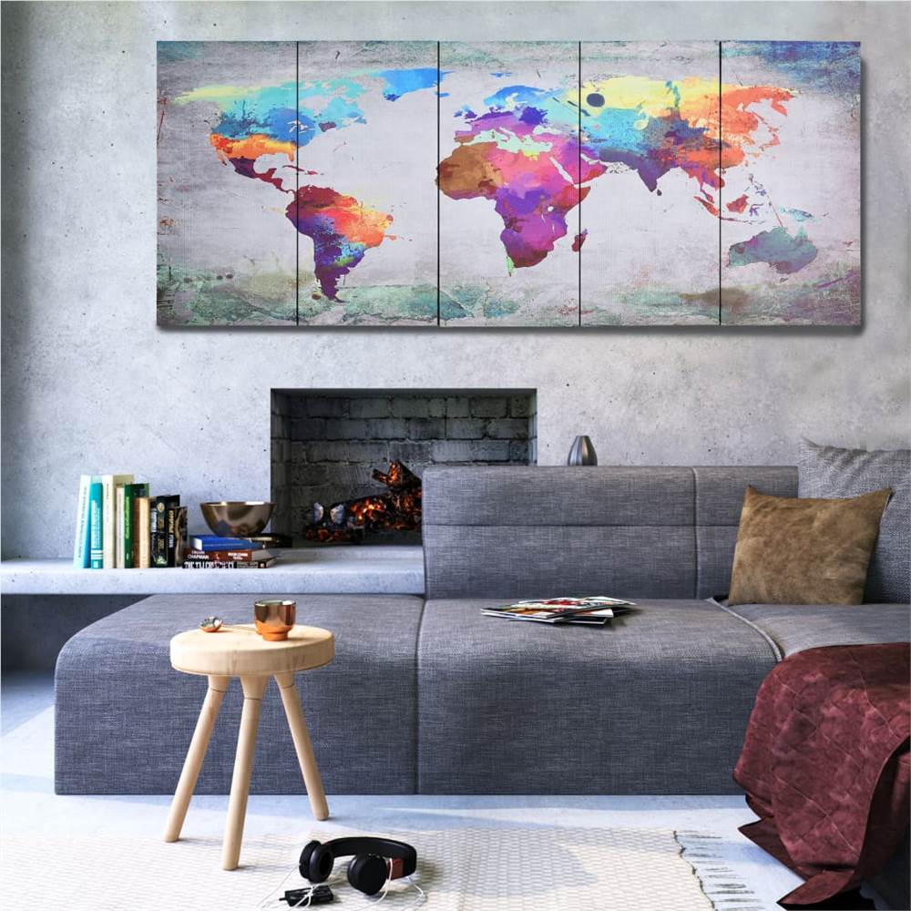 Quadro da parete su tela Set mappamondo multicolore 200x80 cm