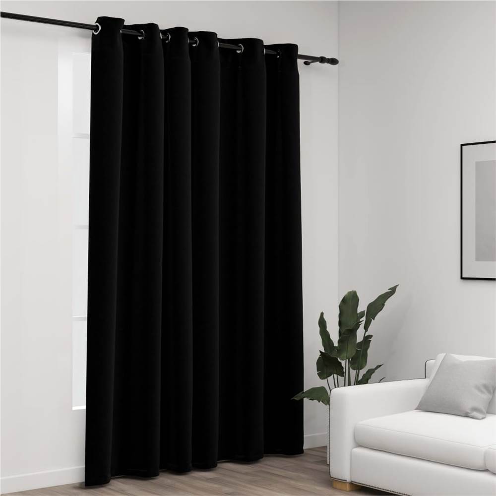 Linen-Look Blackout Curtains with Grommets Black 290x245cm