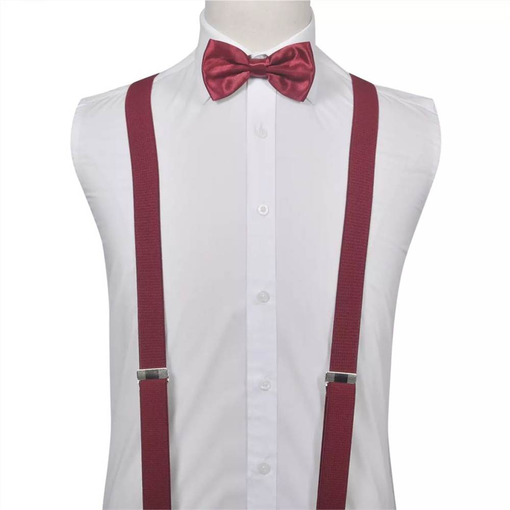 Men's Black Tie/Tuxedo Accessories Braces & Bow Tie Set Burgundy