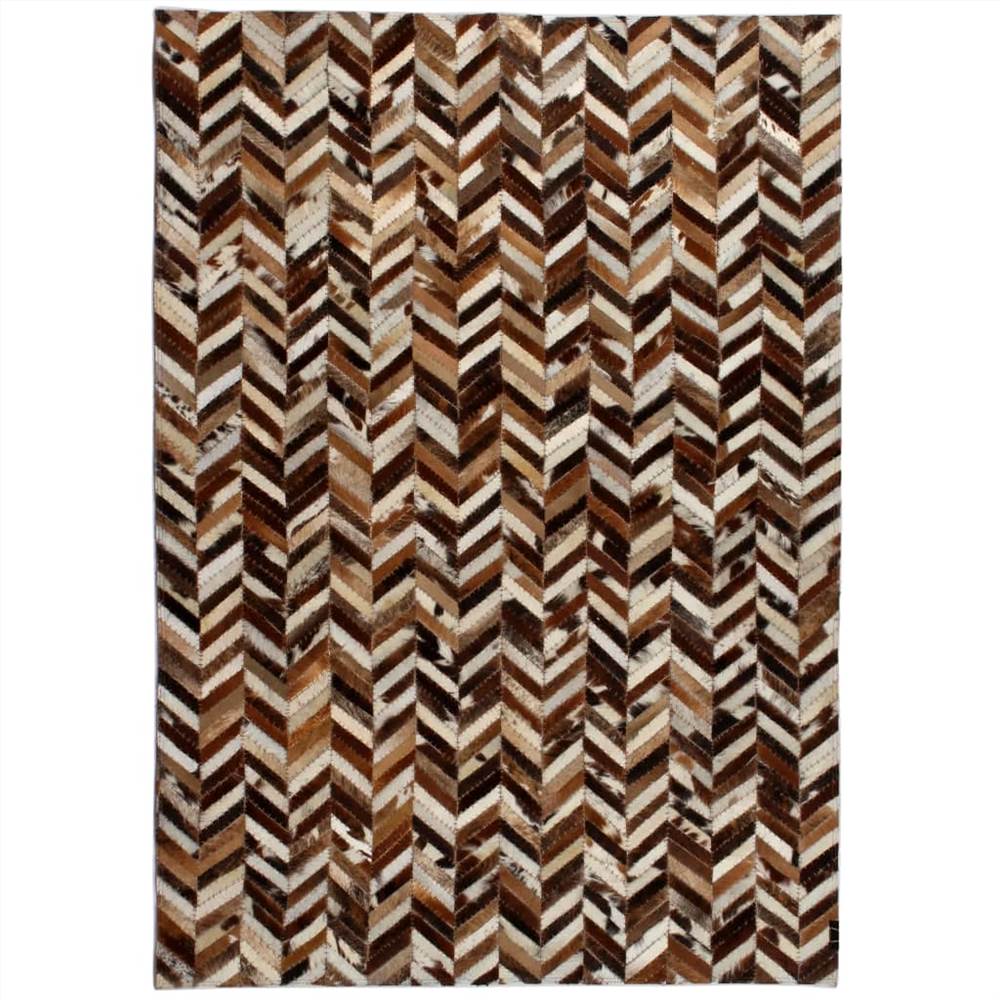 

Rug Genuine Leather Patchwork 190x290 cm Chevron Brown/White