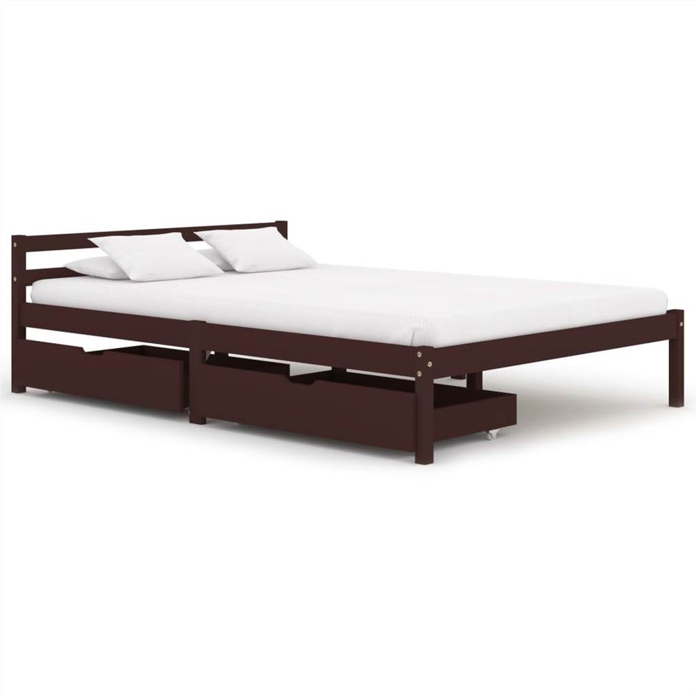 

Bed Frame with 2 Drawers Dark Brown Solid Pine Wood 120x200 cm