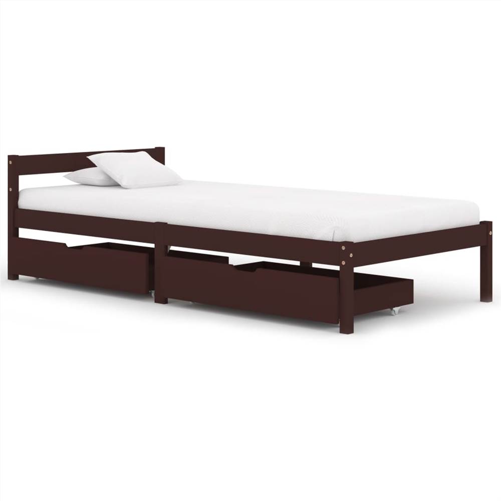 

Bed Frame with 2 Drawers Dark Brown Solid Pine Wood 90x200 cm