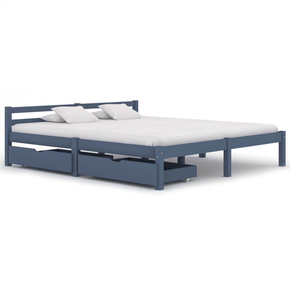 

Bed Frame with 2 Drawers Grey Solid Pine Wood 160x200 cm