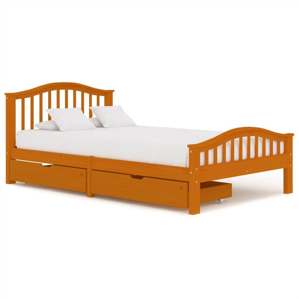 

Bed Frame with 2 Drawers Honey Brown Solid Pinewood 120x200 cm