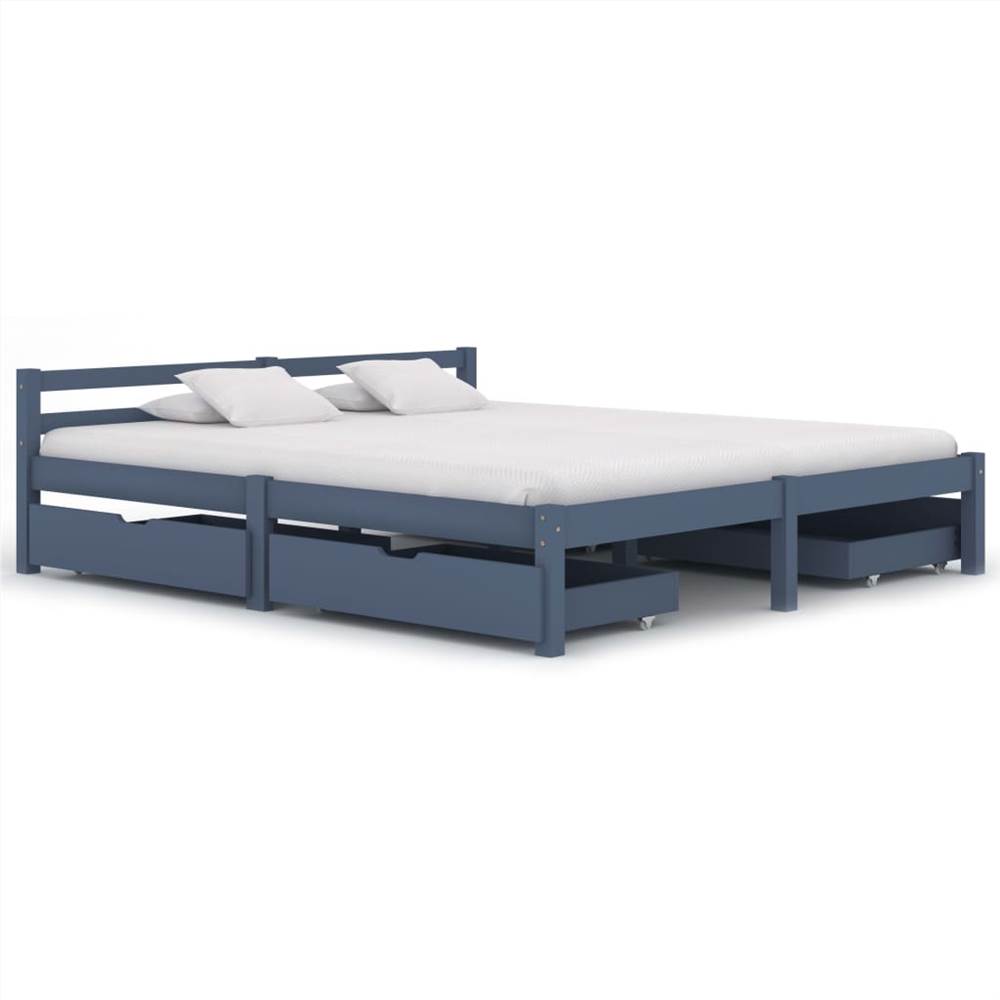 

Bed Frame with 4 Drawers Grey Solid Pine Wood 160x200 cm