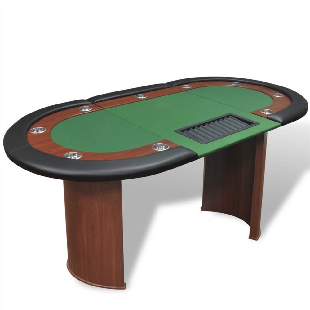 Tavolo da poker da 10 giocatori con area dealer e vassoio di chip verde