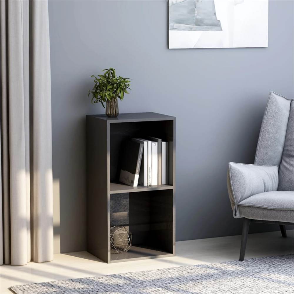 

2-Tier Book Cabinet High Gloss Grey 40x30x76.5 cm Chipboard