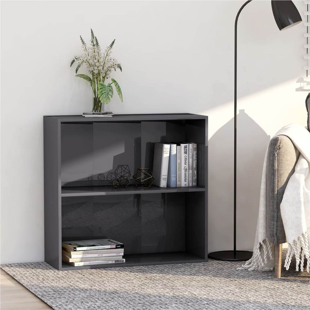 

2-Tier Book Cabinet High Gloss Grey 80x30x76.5 cm Chipboard