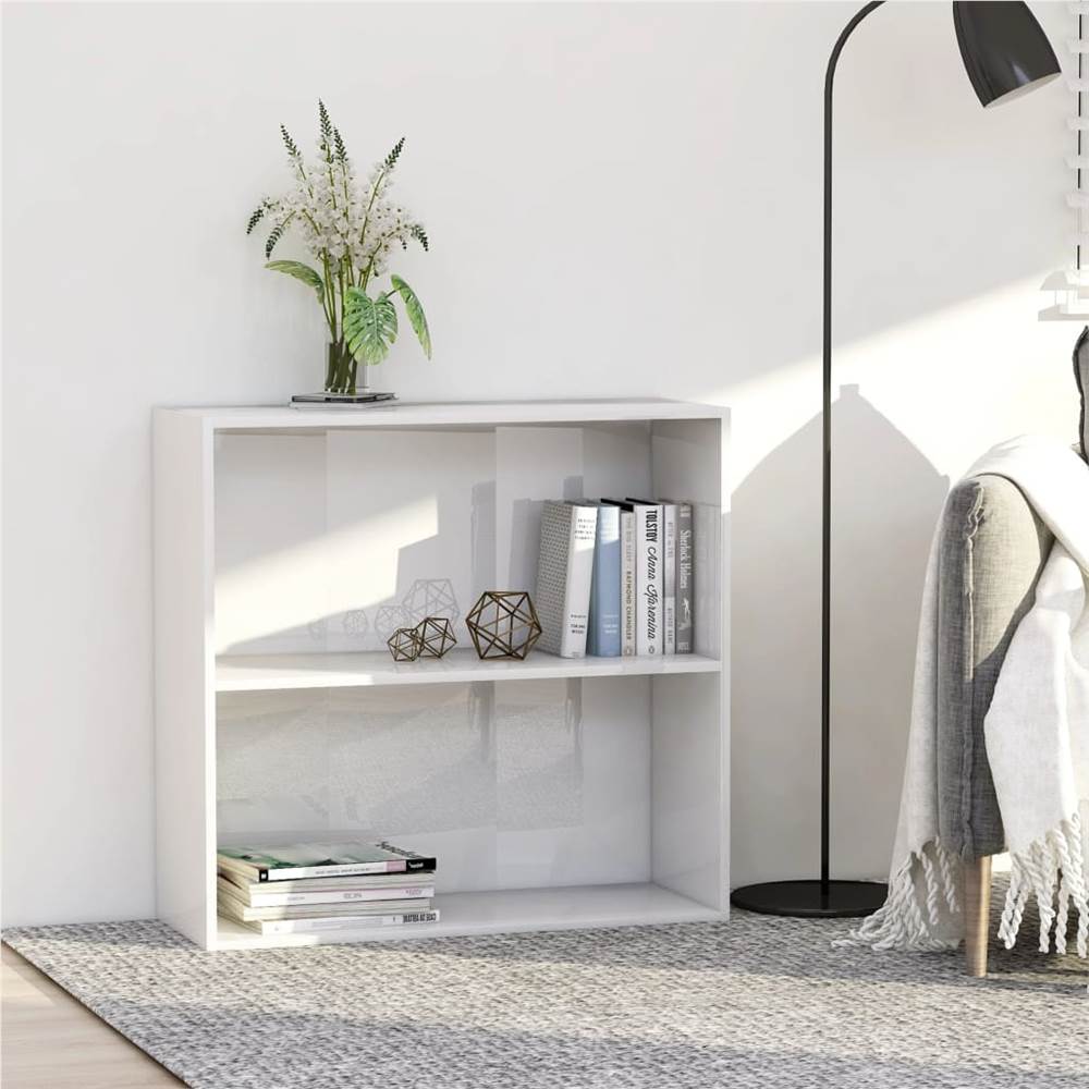

2-Tier Book Cabinet High Gloss White 80x30x76.5 cm Chipboard