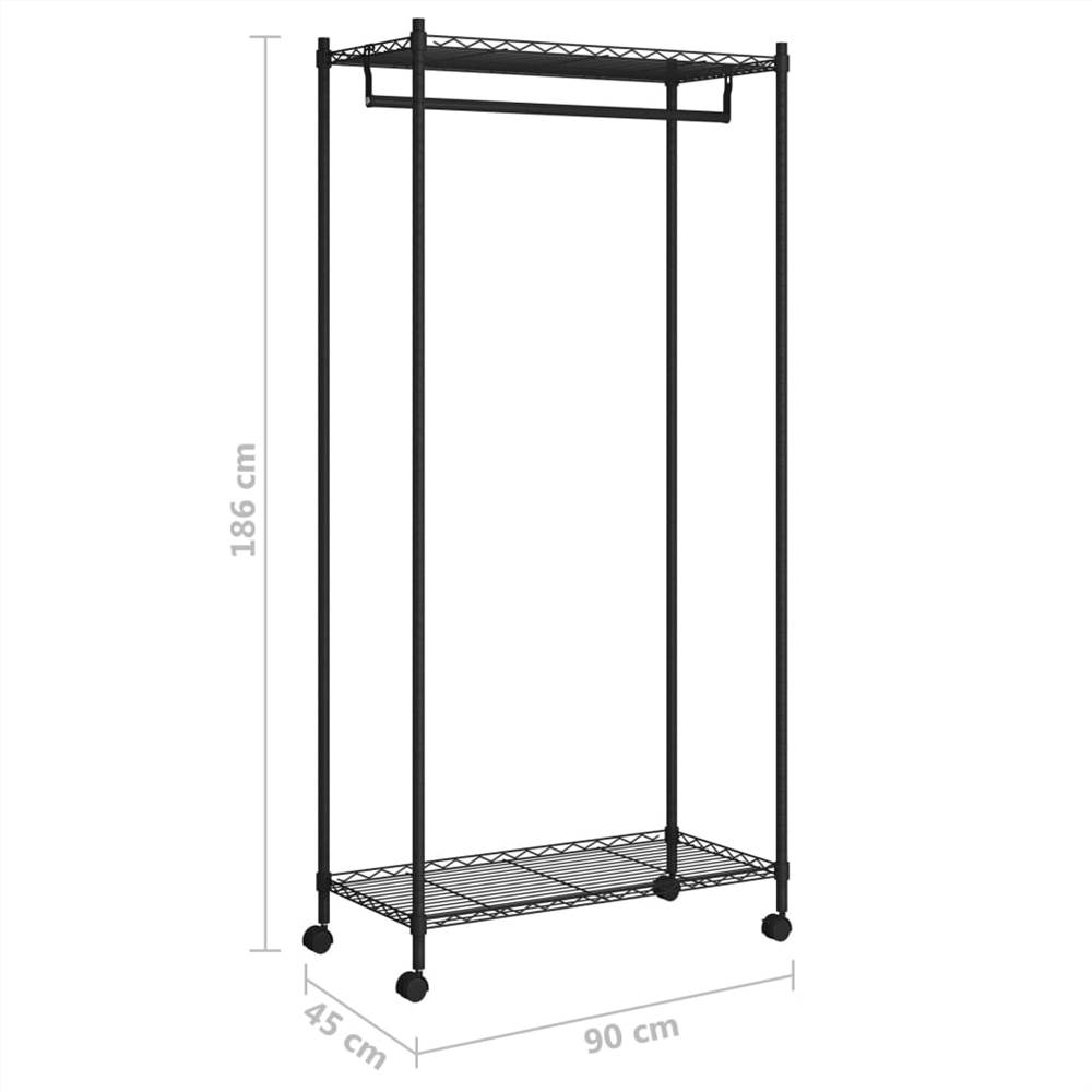 2-Tier Clothes Rack with Wheels 90x45x186 cm Black 100 kg