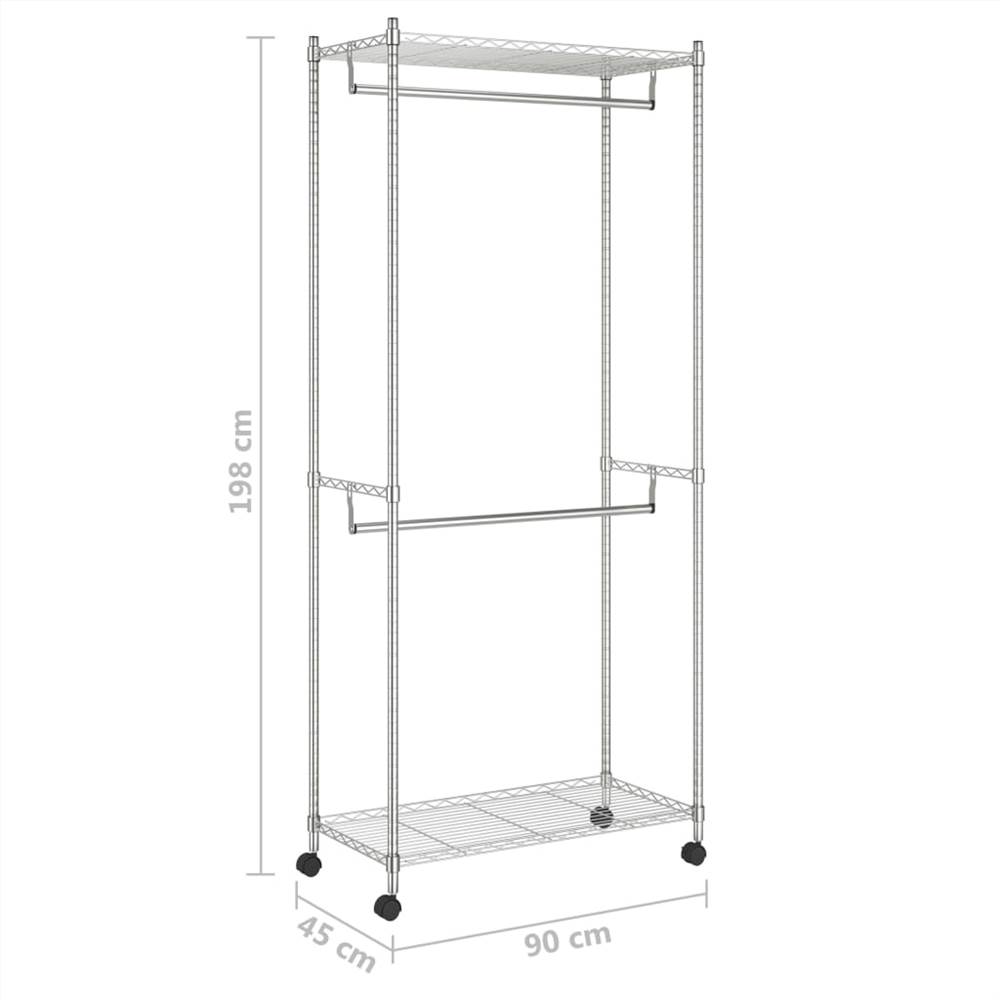 2-Tier Clothes Rack with Wheels 90x45x198 cm Chrome 100 kg