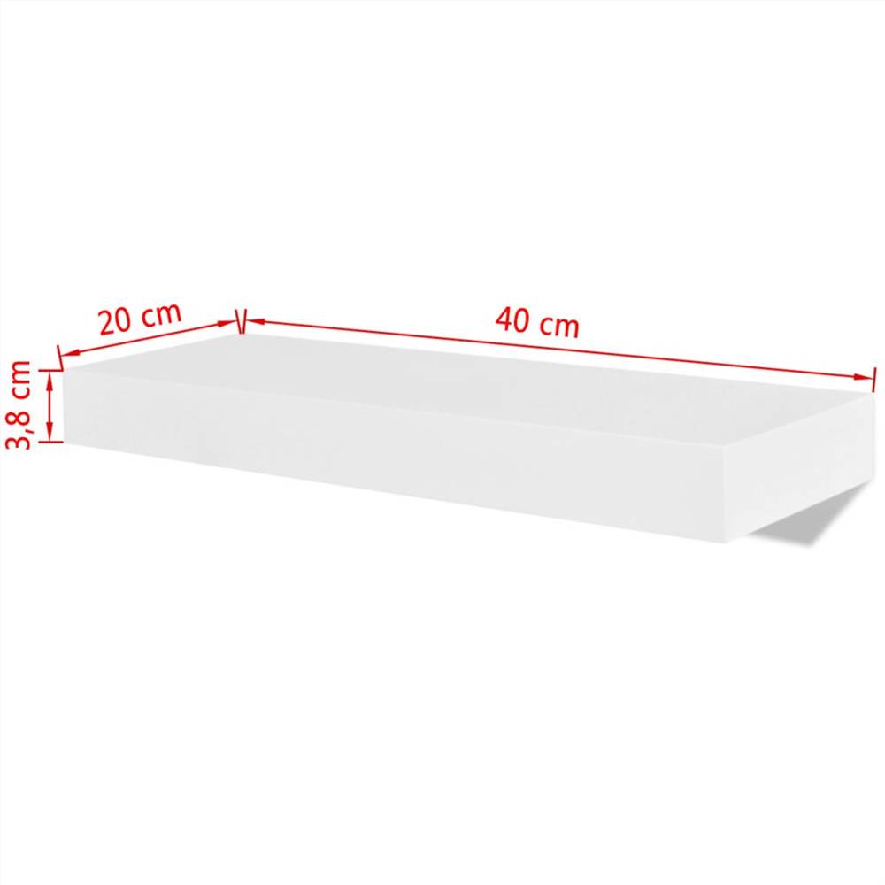 2 White MDF Floating Wall Display Shelves Book/DVD Storage