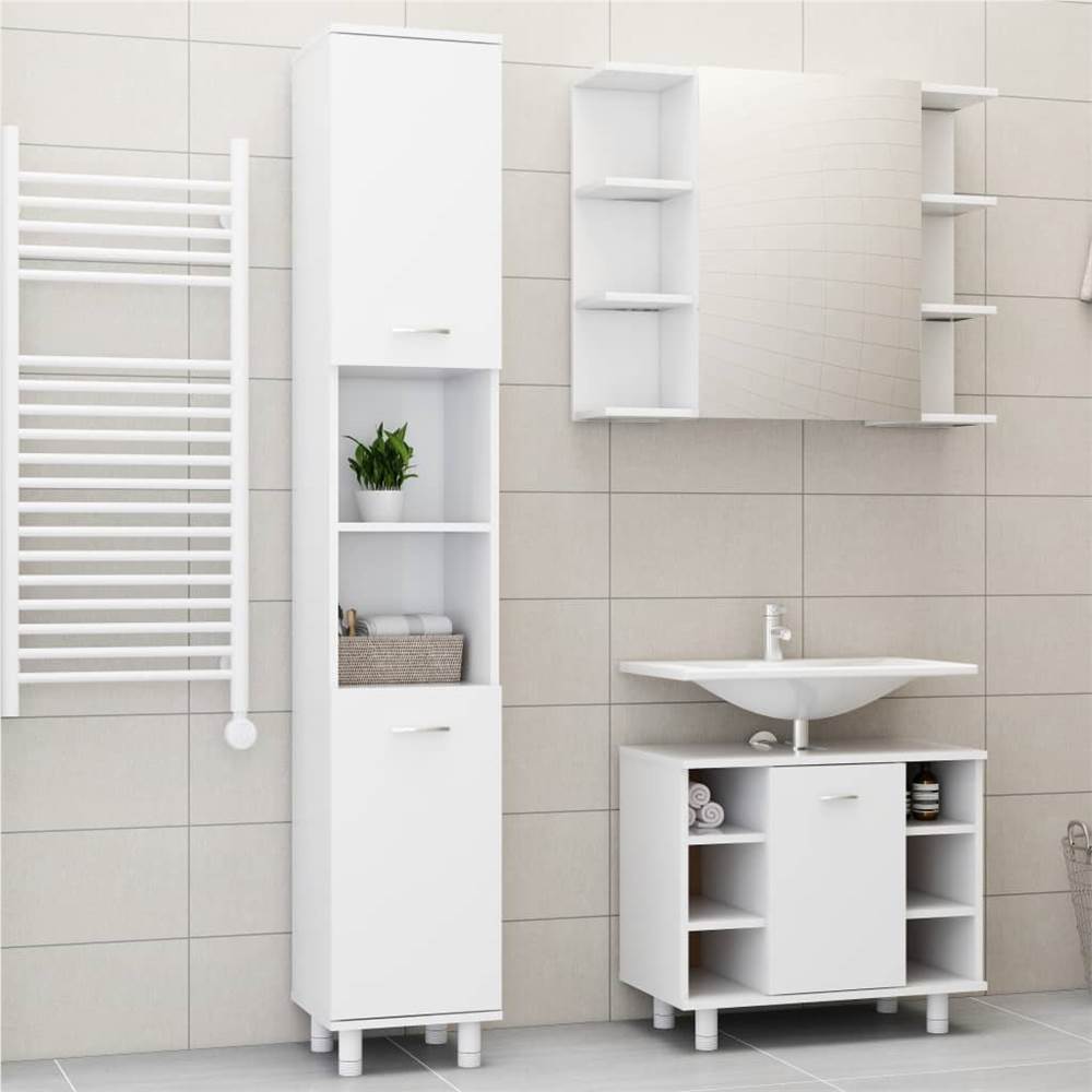 3 Piece Bathroom Furniture Set White Chipboard