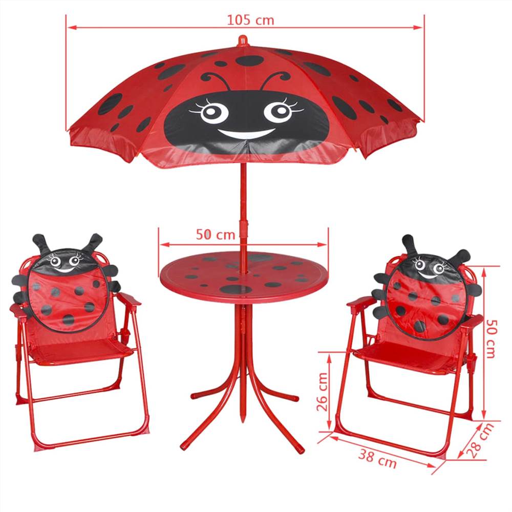 3 Piece Kids Garden Bistro Set with Parasol Red