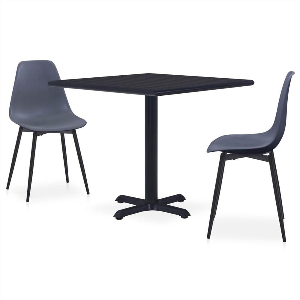 

3 Piece Outdoor Dining Set Metal and PP Grey