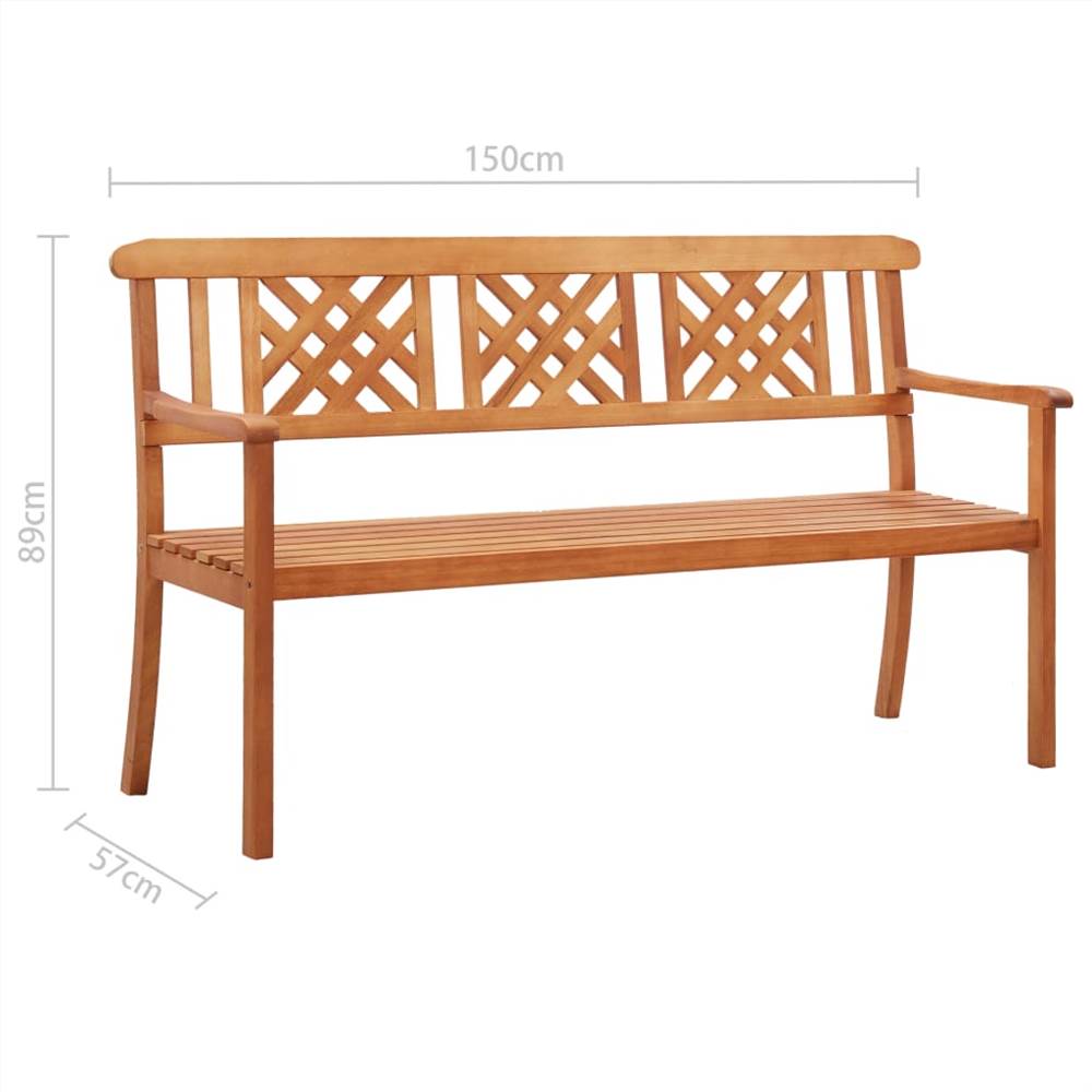 3-Seater Garden Bench 150 cm Solid Eucalyptus Wood
