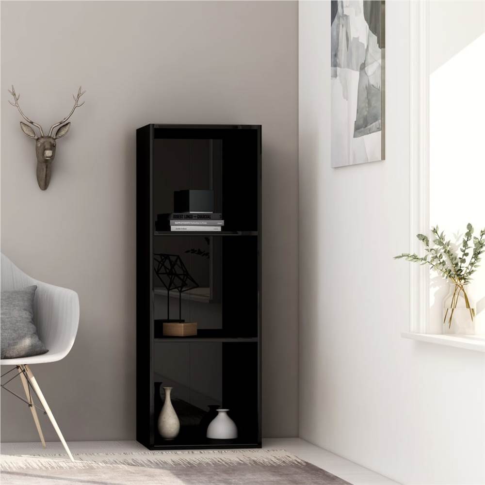 

3-Tier Book Cabinet High Gloss Black 40x30x114 cm Chipboard