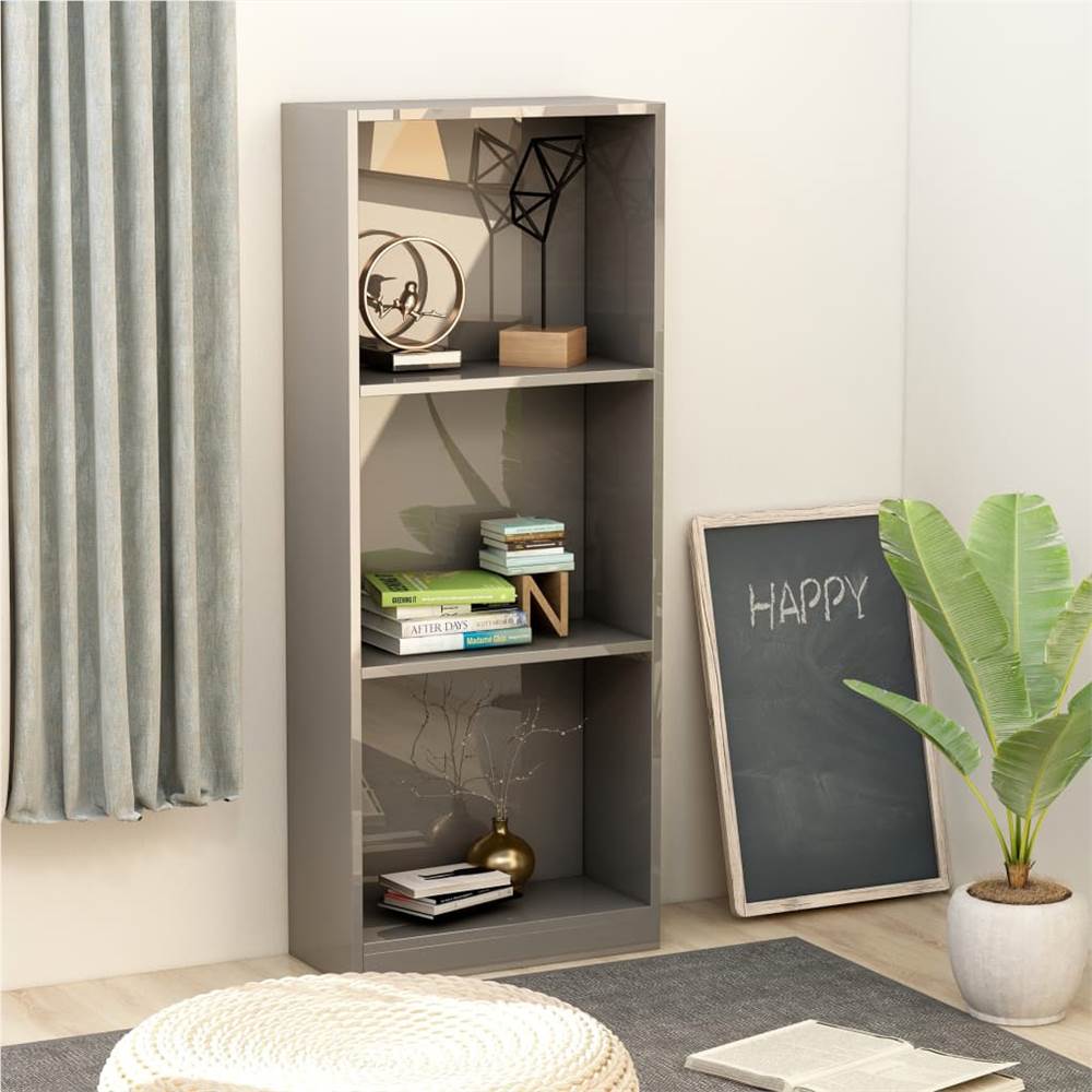 

3-Tier Book Cabinet High Gloss Grey 40x24x108 cm Chipboard