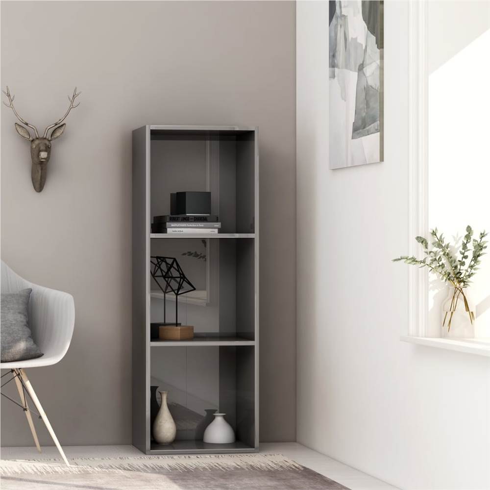 

3-Tier Book Cabinet High Gloss Grey 40x30x114 cm Chipboard