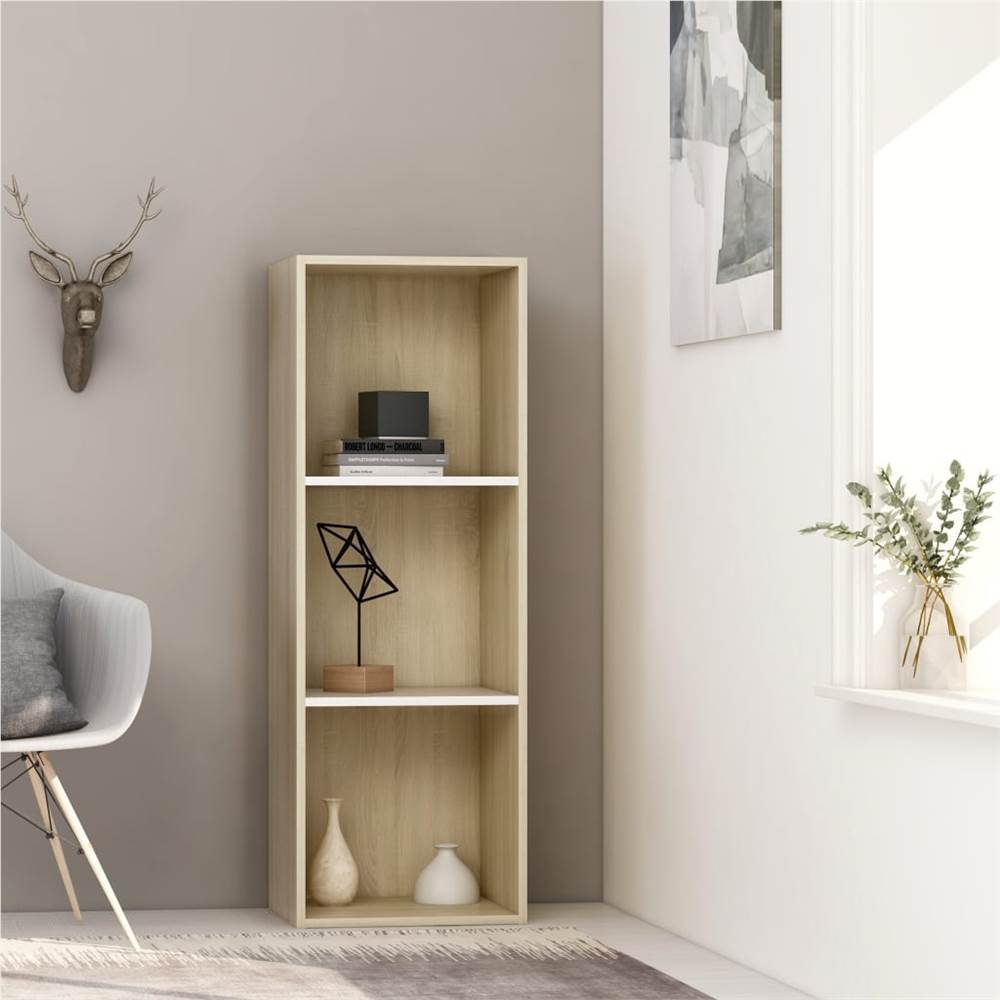 

3-Tier Book Cabinet White and Sonoma Oak 40x30x114 cm Chipboard