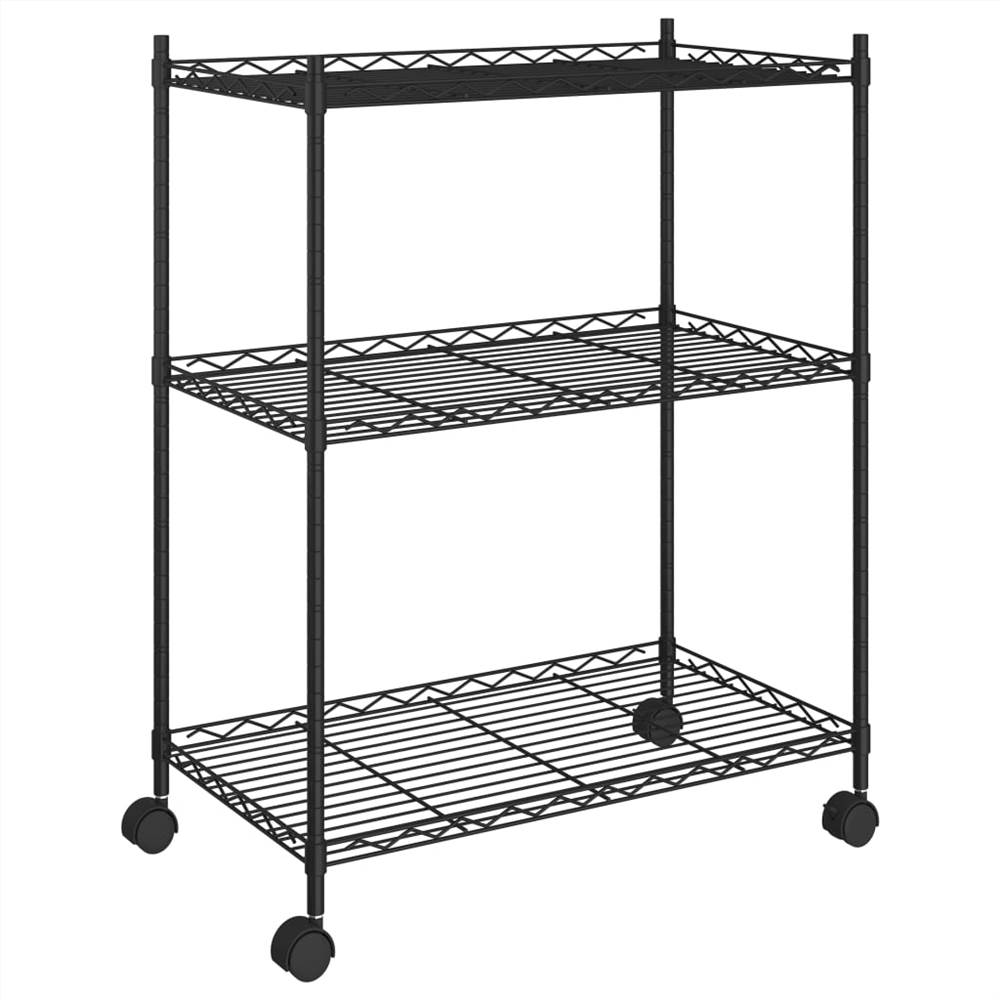 3Tier Storage Rack with Wheels 60x35x81 cm Black 150 kg