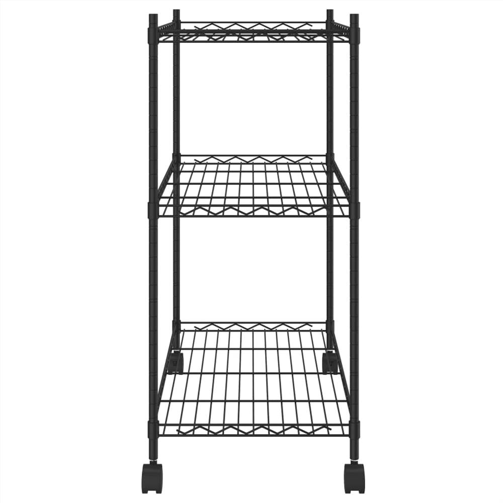 3Tier Storage Rack with Wheels 60x35x81 cm Black 150 kg