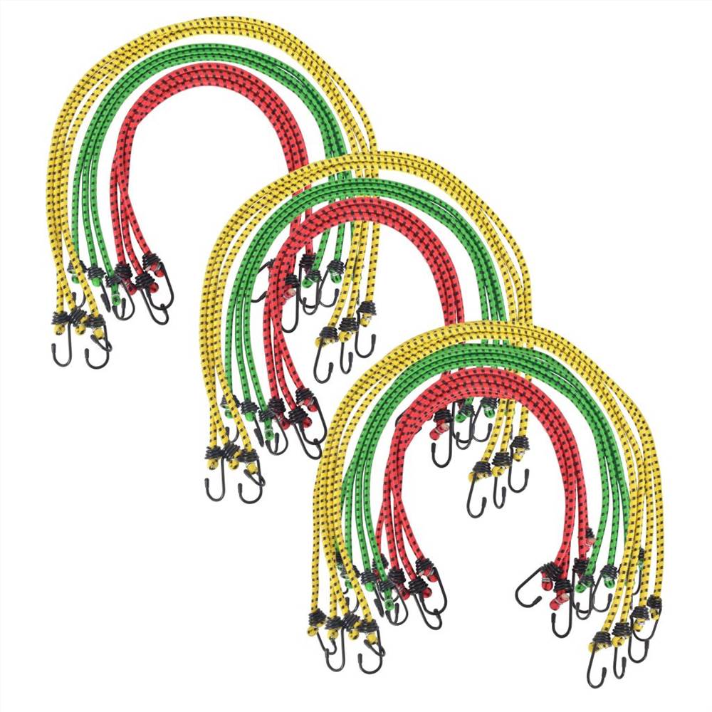 

30 pcs Bungee Cords 60/80/100 cm Red Yellow Green