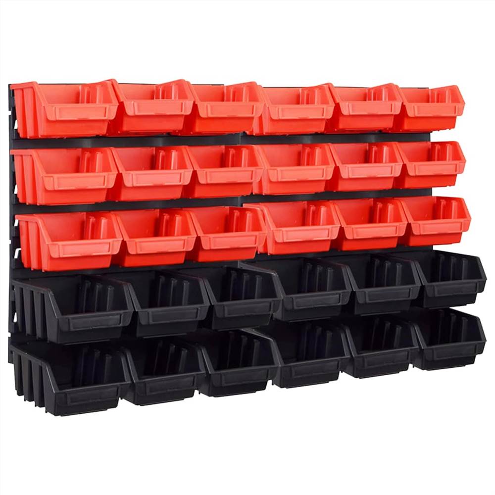 

32 Piece Storage Bin Kit with Wall Panels Red and Black